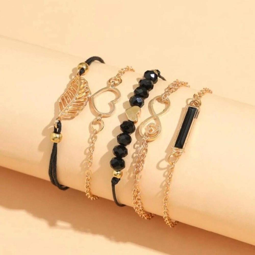 5pcs Heart & Leaf Decor Bracelet For Women Jewelry Gift Wedding Party Engagement - Picture 4 of 4